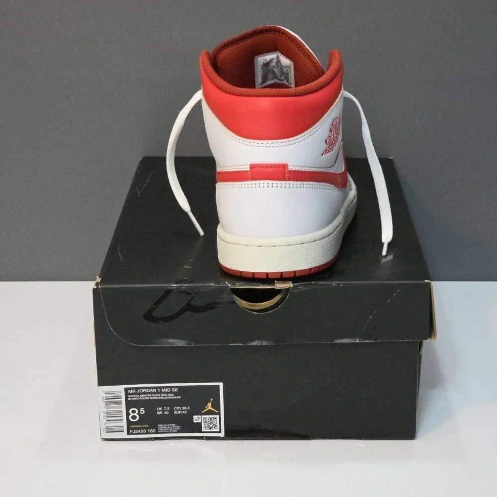 Air Jordan 1 Mid SE White/lobster Red -‎ Sail Men's Size US 8.5 FJ3458 160 NIB
